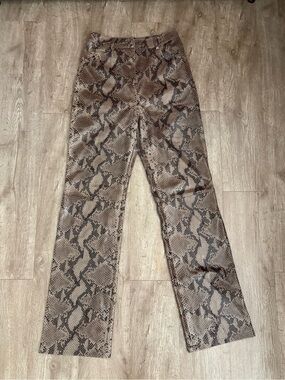 4th + Reckless REVOLVE Snakeskin Faux Leather Straight Leg Pants Brown Size XS